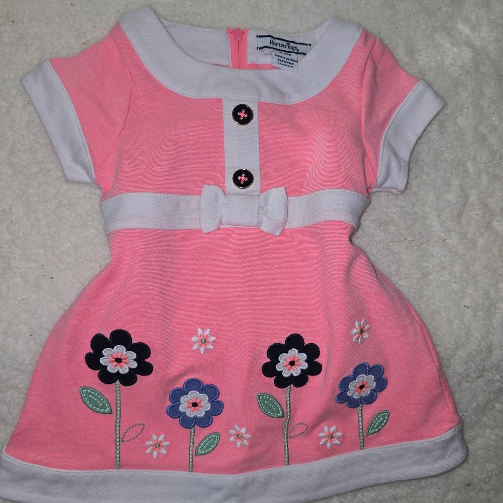 Hartstrings Pink Dress with Floral Embroidery
